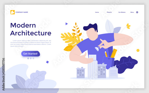 Flat Landing Page Template With Characters. Business Vector Illustration