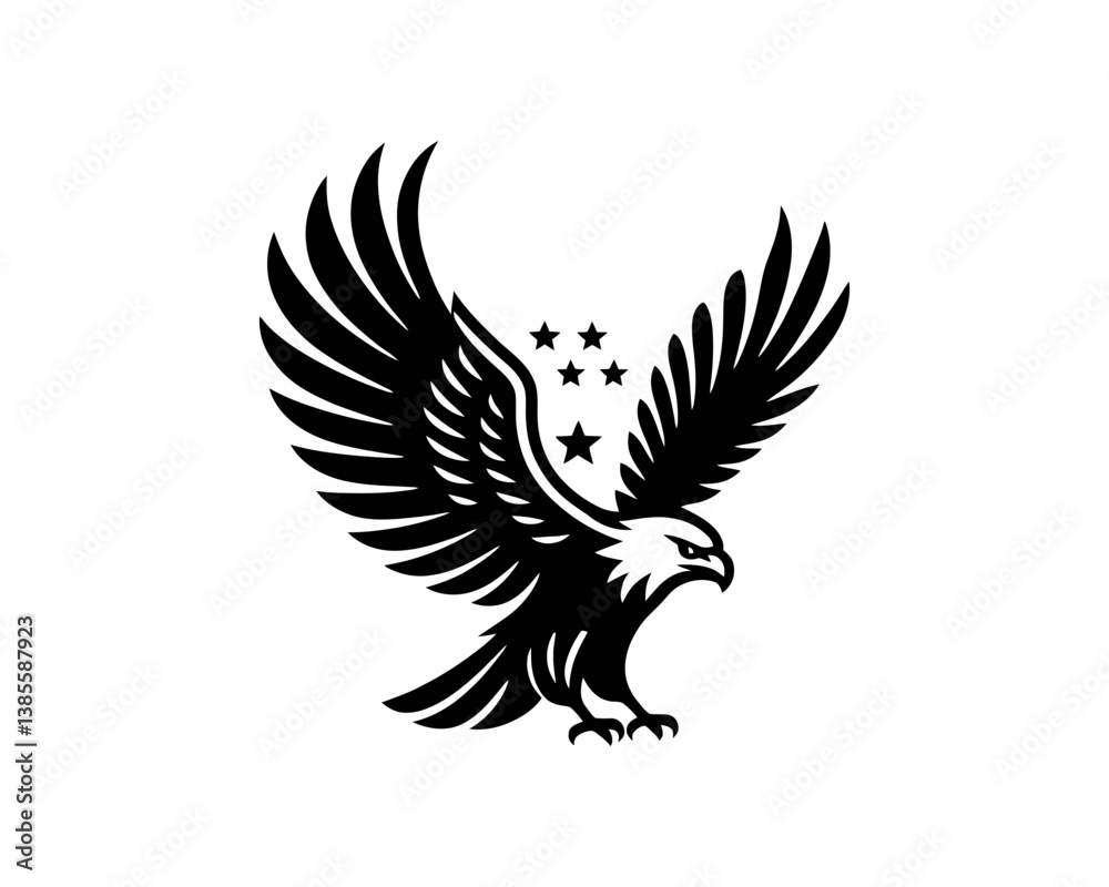Fototapeta premium American Eagle Logo Design Icon. Silhouette Eagle Bird Vector Illustration. Black and White Eagle Bird Logo for T-Shirts and Branding.