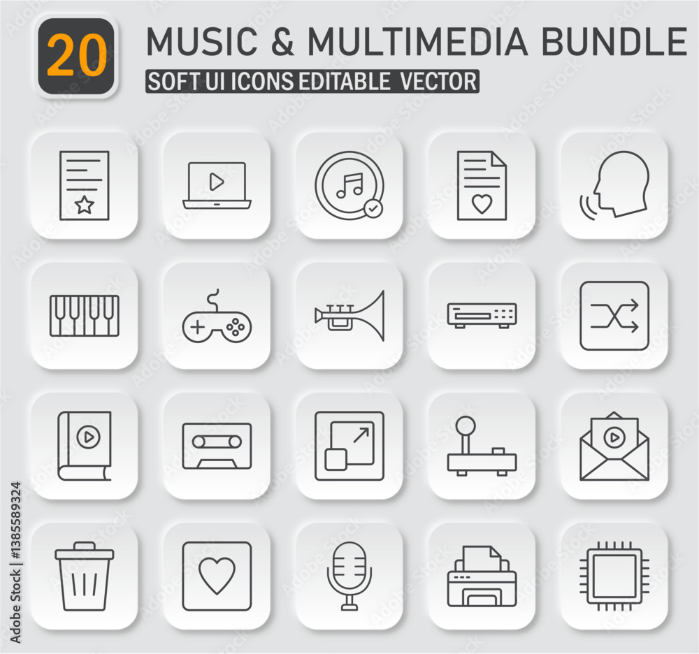 Versatile vector icon set for music and multimedia applications designs and projects Versatile vector icon set for music and multimedia applications designs and projects