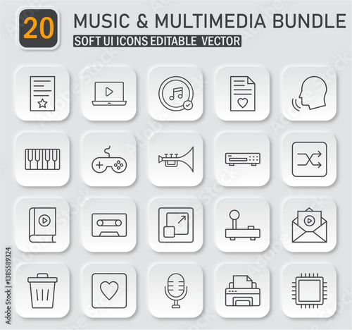 Versatile vector icon set for music and multimedia applications designs and projects