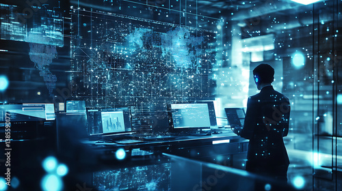 An AI powered system enhancing digital forensics by analyzing real time cybercrime patterns and security breaches, futuristic AI-driven digital crime investigation lab, Cybersecurity technology style