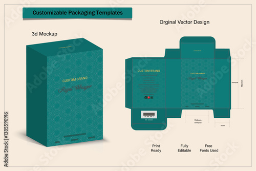 Box design Product box die cut with 3d mock up of luxury products for perfume.