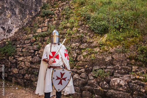Knight Templar in Traditional Armor at Tomar Castle, Portugal