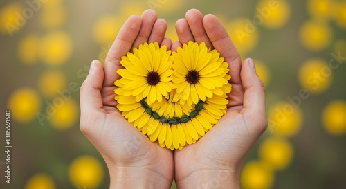 Hands with Smiley Heart and Flowers