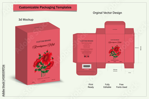 Box packaging die cut template design. 3d mock-up labels,icon,frames, for packaging,design of luxury products. for perfume, soap, wine, lotion.Made with golden foil.Isolated on background. vector 