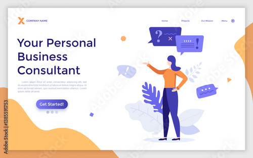 Flat Landing Page Template With Characters. Business Vector Illustration