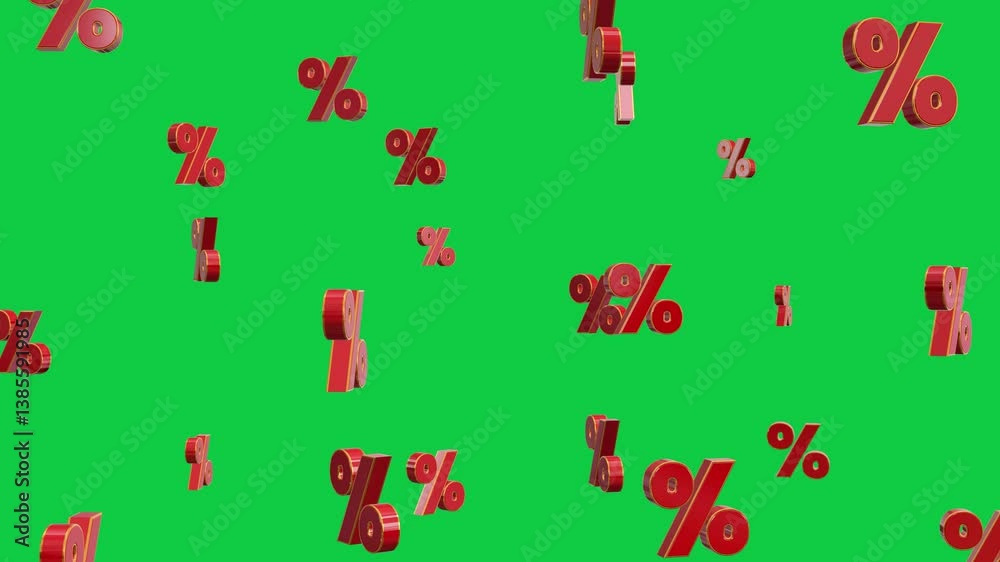 red 3d sale percent icons isolated on green background animation, black friday mega sale motion design element	