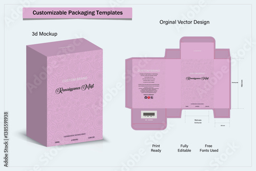 Box design Product box die cut with 3d mock up of luxury products for perfume.