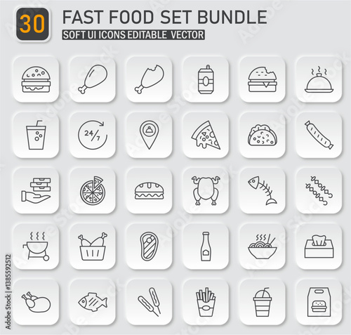 Modern Fast Food Icon Collection: Vector Set for Restaurant and App Designs