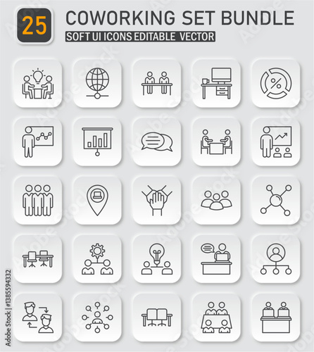 Diverse Coworking and Collaboration Icon Set for Modern Business Environments