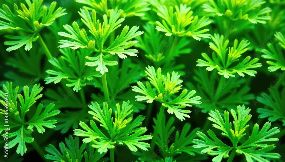 Intricate parsley sprigs form a repeating design , fresh, white Intricate parsley sprigs form a repeating design , fresh, white