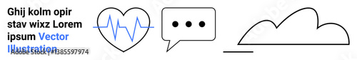 Heartbeat monitor in a heart shape, chat bubble, and cloud icon representing health, communication, technology, and connectivity. Ideal for health apps, cloud storage, tech tools messaging apps