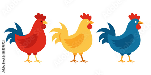 Various chickens isolated on transparent background