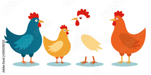 Various chickens isolated on transparent background