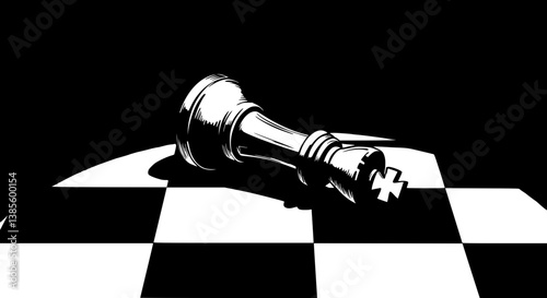  Fallen Chess King in Black and White Representing Defeat