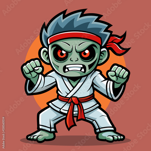 Cartoon Illustration of a Zombie Practicing Karate