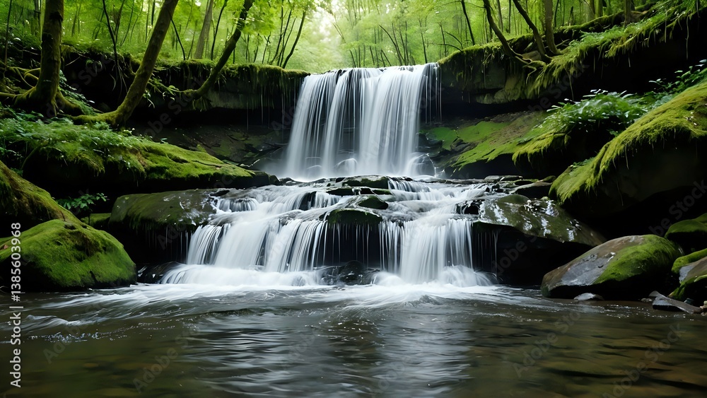 Fototapeta premium Serenity Falls in a Tropical Jungle Paradise