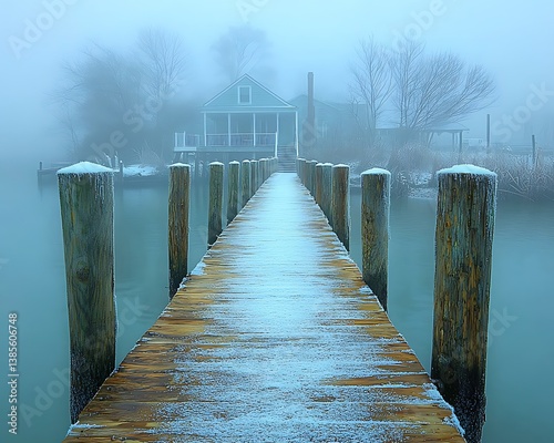 Misty Dockhouse Winter.