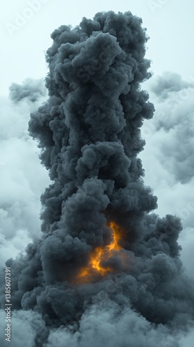 Massive Smoke Plume Explosion Outdoors