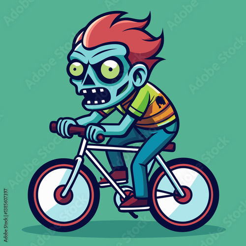Cartoon Illustration of a Zombie Riding a Bicycle