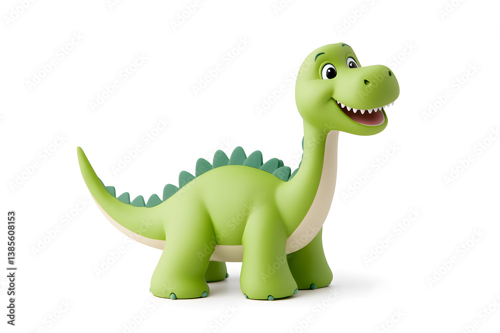 Fototapeta premium 3d green cute cartoon dinosaur with smile isolated on white background