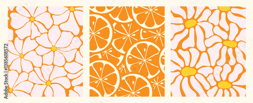 Organic doodle shapes in trendy naive hippie 60s 70s style. Contemporary poster print banner template. Square wavy vector illustration in yellow and white colors.