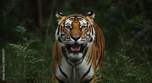 Tiger Roaring in Nature