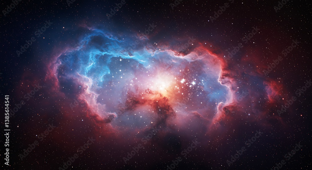 Fototapeta premium Cosmic Bloom: Crimson & Azure AI Generated