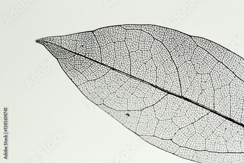 Obraz na płótnie One beautiful skeleton leaf on light grey background, macro view w salonie