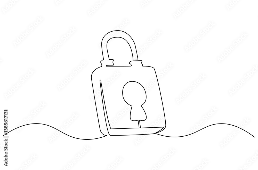 Obraz premium Continuous one line drawing of padlock. Single line drawing illustration set of office Lock. Security concept vector art. Line vector illustration.