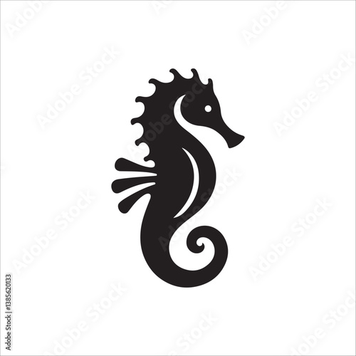 black and white seahorse silhouette vector
