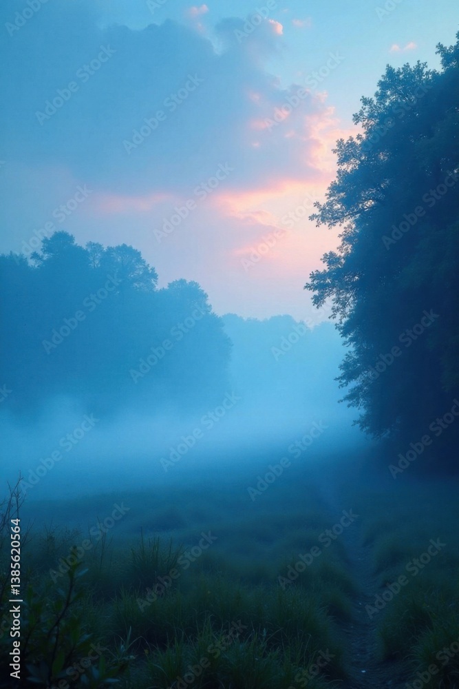 Softly glowing blue mist in a serene landscape , peaceful, soothing, gradient Softly glowing blue mist in a serene landscape , peaceful, soothing, gradient