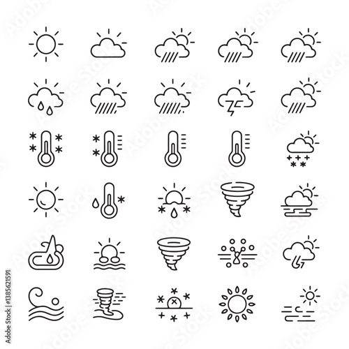 Editable Stroke icon collection. Weather Stroke icon collections. Containing Spring, Hail, Humidity, Fall, Fog, Winter, Snow, Wind, Rainy, and Seasons icons. 