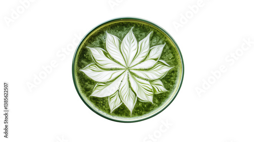 Coffee cup, above view. Latte mate art wih flower, isolated 
