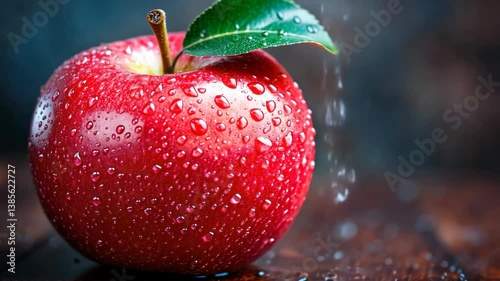 Juicy Red Apple with Water Droplets