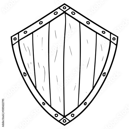 wooden shield illustration hand drawn outline vector