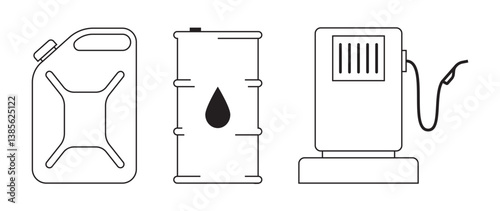 Oil industry. A tank for storing and transferring fuel. Linear icons of the oil industry. Collection of icons. The perfect pixel. Set of gas station icons. EPS 10. Vector illustrations