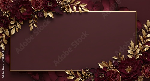 Burgundy Bloom & Gold: A Luxurious Frame AI Generated