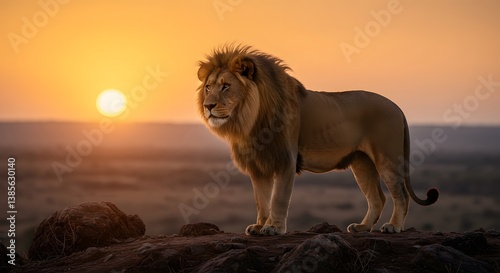 Lion Standing at Sunset