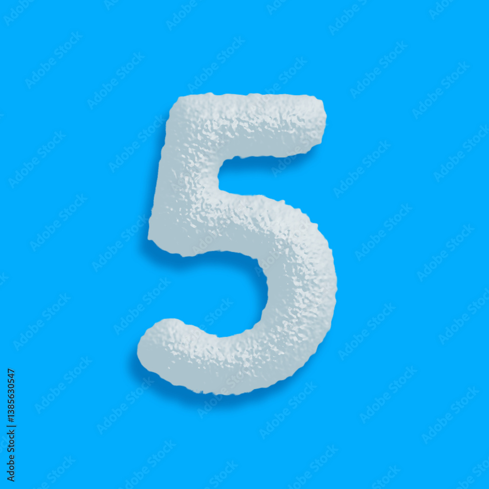 Naklejka premium set of symbol and numbers made of sugar, blue background, 3d illustration, number 5