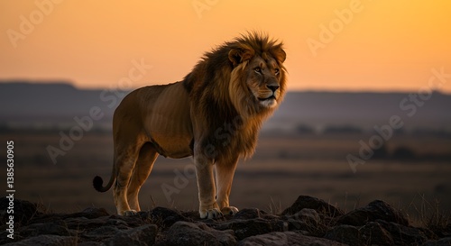 Lion on Rock at Dusk