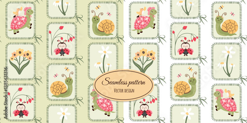 Seamless, modern, vintage, childish, hand-drawn pattern with cute characters. Vector design for fabric, wallpaper, wrapping paper and more.