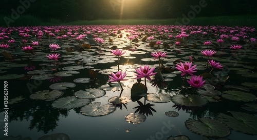 Pond with Water Lilies at Sunset