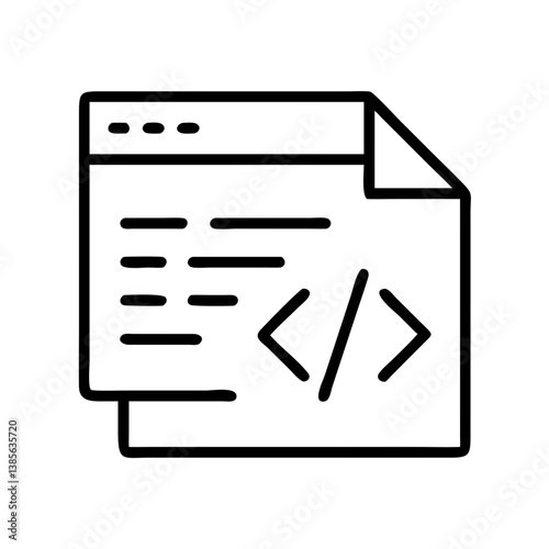 Coding document icon representing software development and programming language file format vector design