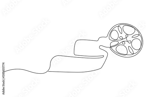 Continuous one line drawing of Retro classic movie film reel. Single line drawing illustration of Movie and cinema roll. Film and movie concept vector art. Line vector illustration.