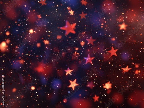 A dreamy background featuring red stars against a dark, shimmering backdrop, creating a magical and festive atmosphere.