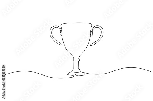Continuous one line drawing of Award trophy cup. Single line drawing illustration of trophy cup competition. Winner champion concept vector art. Line vector illustration.
