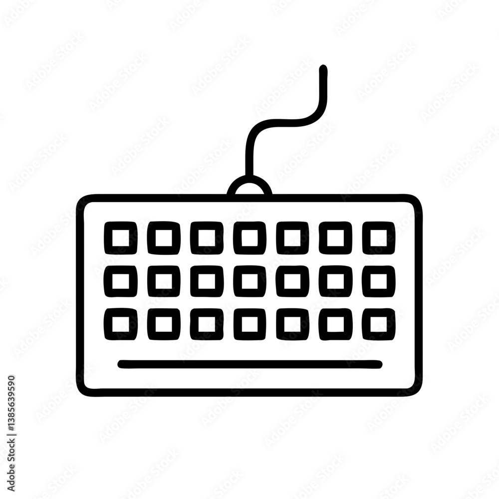 Keyboard vector illustration for computer input device and peripheral equipment with cable design icon Keyboard vector illustration for computer input device and peripheral equipment with cable design icon
