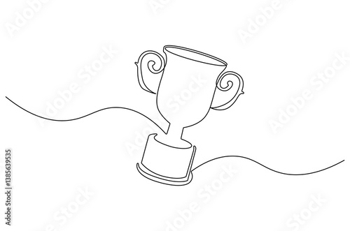 Continuous one line drawing of Award trophy cup. Single line drawing illustration of trophy cup competition. Winner champion concept vector art. Line vector illustration.