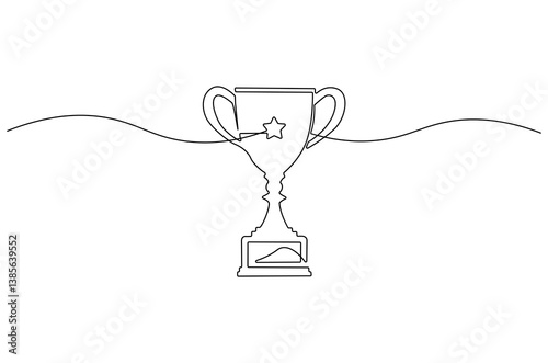 Continuous one line drawing of Award trophy cup. Single line drawing illustration of trophy cup competition. Winner champion concept vector art. Line vector illustration.